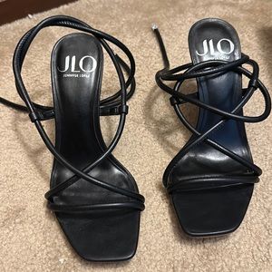 JLO Black Stappy ankle tie heels